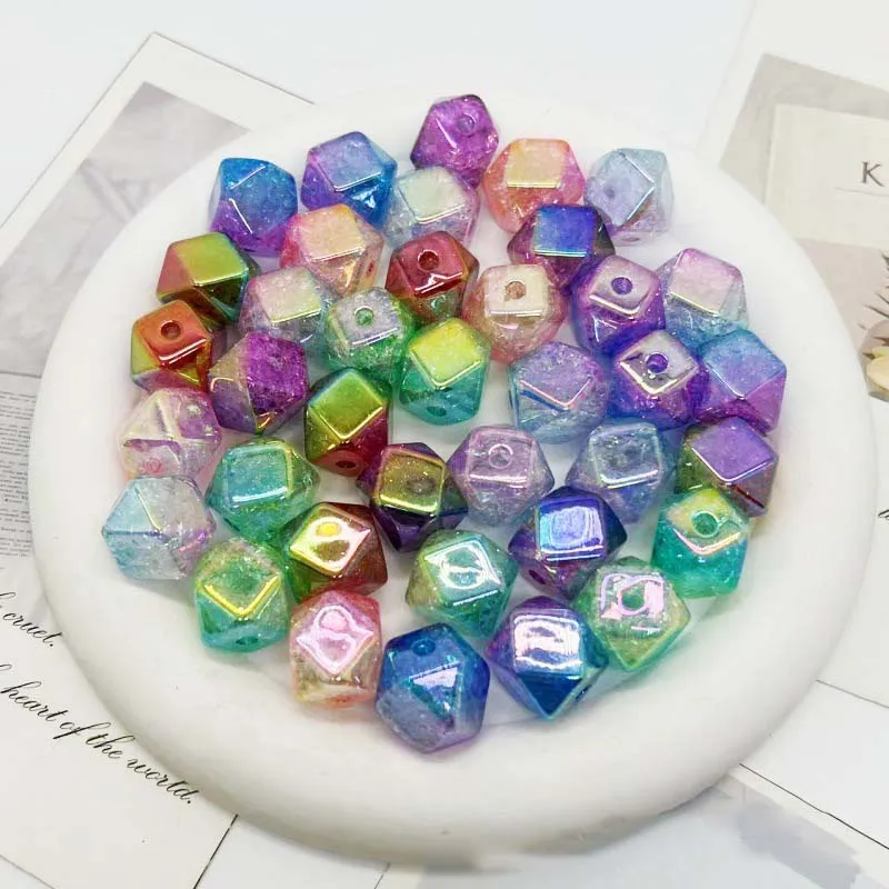 Acrylic UV bursting two-color polygonal diamond straight hole sparse beads DIY mobile phone chain jewelry material accessories