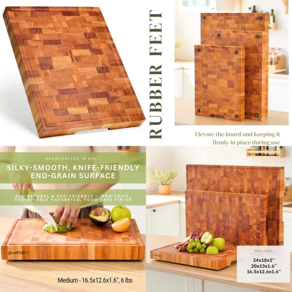 

Handcrafted End-Grain Wood Cutting Board 16.5x12.6x1.6 Inches - Silky Smooth, Juice Groove, Knife Friendly, Made in Bali for But