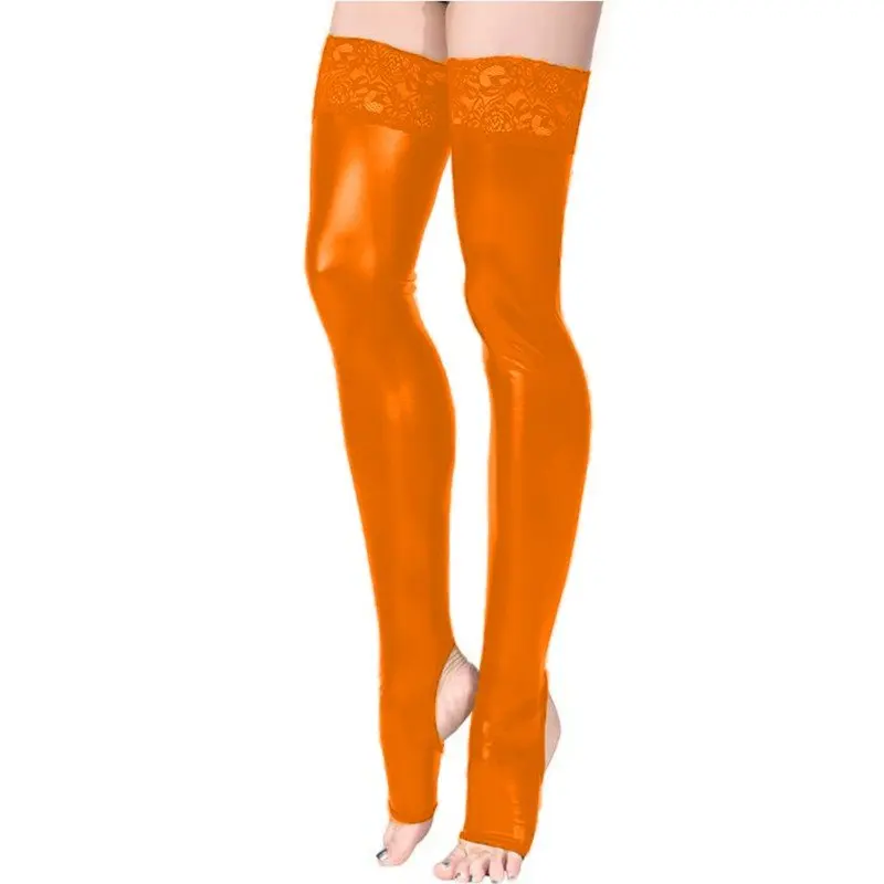 النساء لامعة المفتوحة تو الجوارب الطويلة الفخذ العليا جوارب الدانتيل المرقعة جوارب ملهى ليلي الرقص كلوبوير الملابس الداخلية الإباحية ليلة 7XL