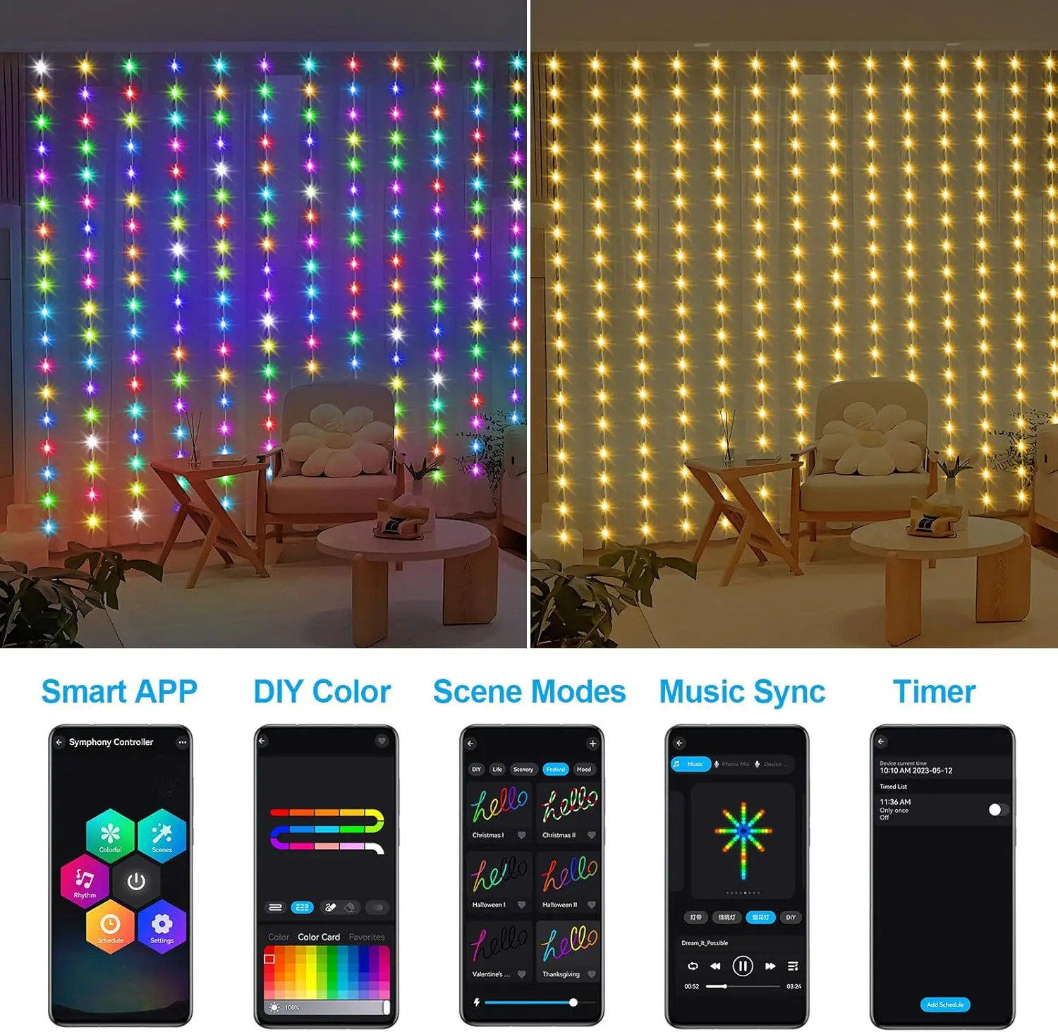 3M LED Smart Gordijnverlichting Bluetooth APP Controle USB Kleurrijk RGB Venster Fairy Light Voor Slaapkamer Kerst Decor Bruiloftsfeest