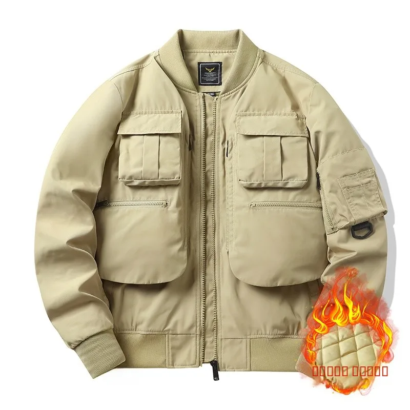 

New Men's Baseball Sle Jaet American Retro Workwear Multi-ket Utili Coat Tee-Proof down Filled Outerwear Trendy