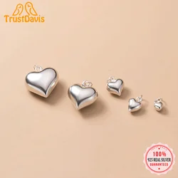 TrustDavis Real 925 Sterling Silver 3D Love Romantic Heart 4 6 8 13 15mm Charm Pendant Handmade DIY Accessories Wholesale DZ20