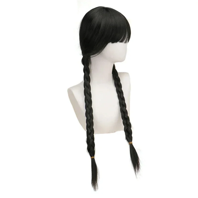 WHIMSICAL W Synthetic Hair Wednesday Cosplay Wigs Long Pigtails for Women Girls Addams Wig for Party Halloween Heat Resistant