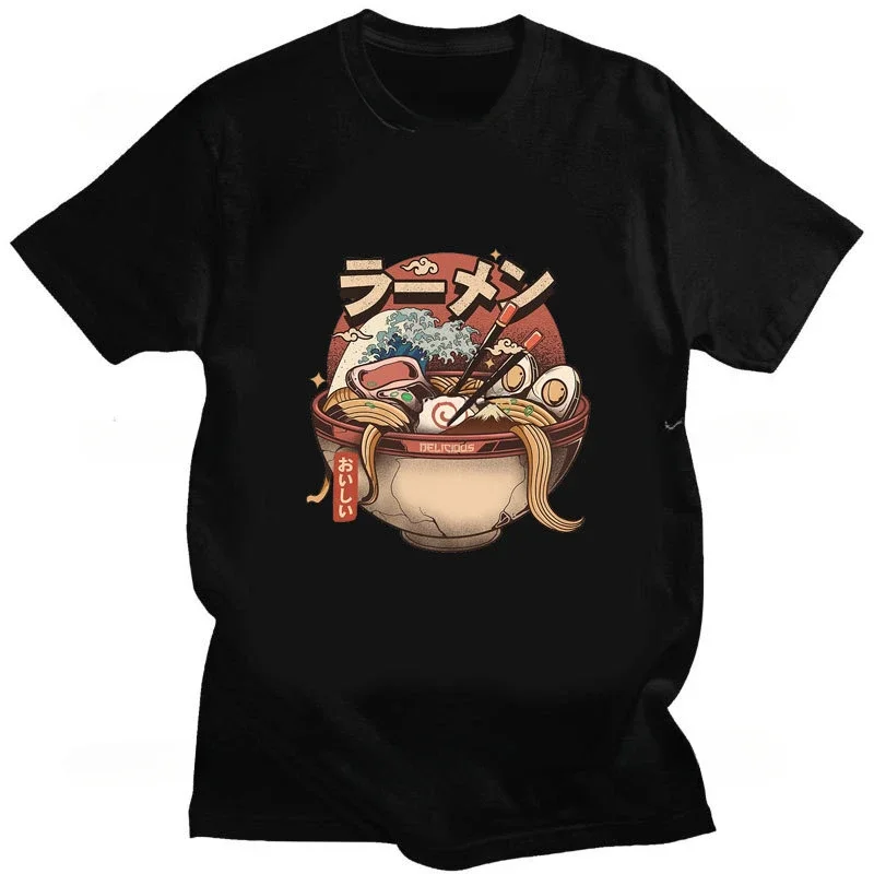 Men Summer Casual Short Sleeve T Shirt Unisex Streetwear Tee Unique Top Japanese Ukiyoe Astronaut Space Ramen Funny Anime Tshirt