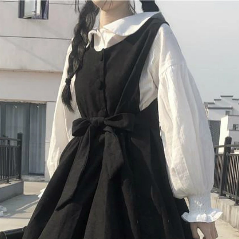 Sleeveless Dress Women New Ulzzang College Style Summer Sweet Ruffles Schoolgirls Sundress High Waist Kawaii Bowknot Vestidos