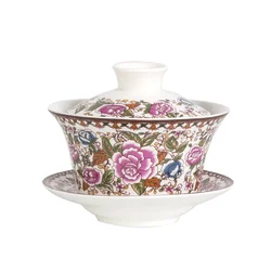 Porcelain Art Bird Tea Tureen, Large Capacity, Ceramic Gaiwan, Flower Tea Bowl with Saucer Lid Kit Master Teaset, Drinkware 350m