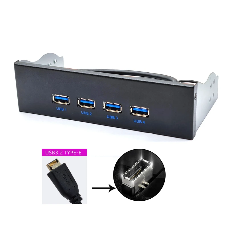 4 Port USB 3.2 Gen2 Front Panel 20Pin TYPE-E Splitter 10G USB3.1 Hub Expansion Adapter 60cm Extension Cable for 5.25" CD-ROM Bay