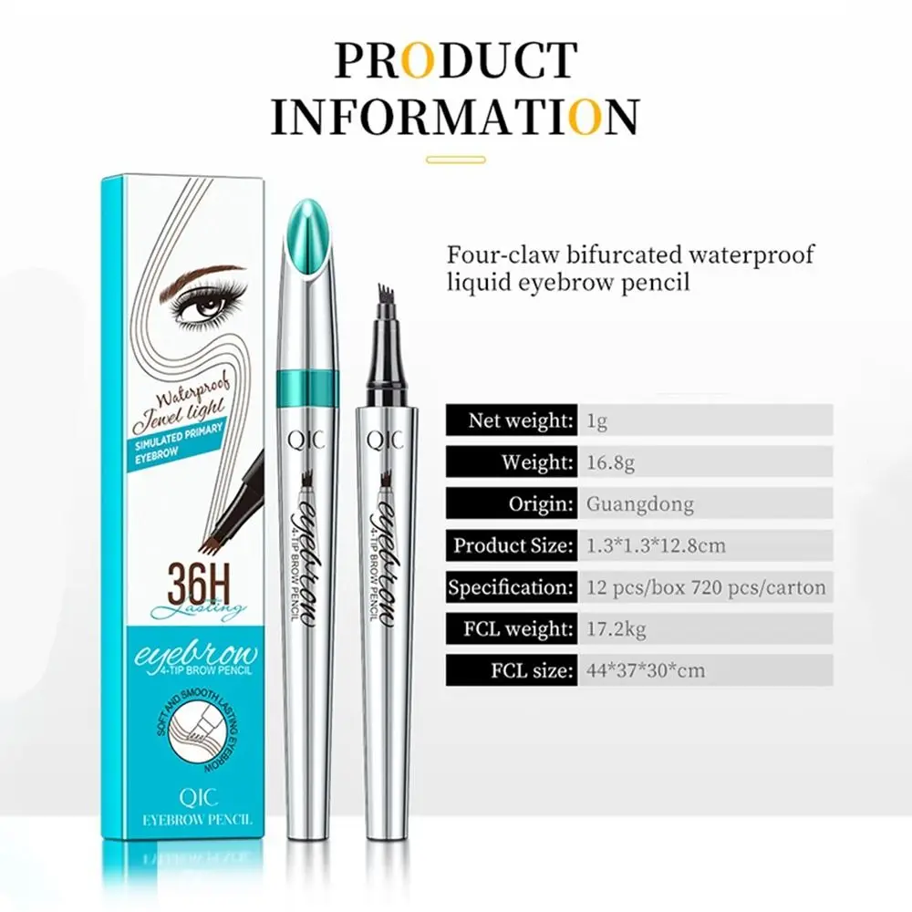 Impermeável 3 D Sobrancelha Lápis, 4 Garra Sobrancelha Pen, à prova de suor Ferramenta Cosmética, Non-borrão, Non-Fading, 4 Pontos