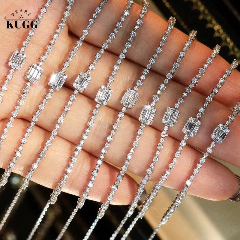KUGG 100% 18K White Gold Bracelet Fashion INS Style 0.60carat Real Natural Diamond Bracelet for Women Birthday Gift Fine Jewelry