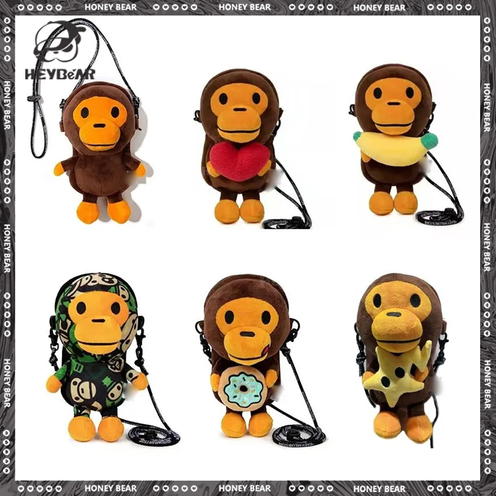 

Japan Monkey Mobile Bag Transparent Surface Cartoon Figure Shoulder Bag Monkey Holding Bananas Plush Toys Coin Purse Kids Gifts