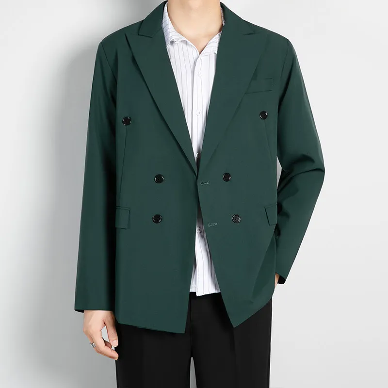 

Busin Casual Men's Jaet Double Row Buttoned Suit Outerwear Lightweight Spring Faion Loose Fit Korean Sle Polyester F...