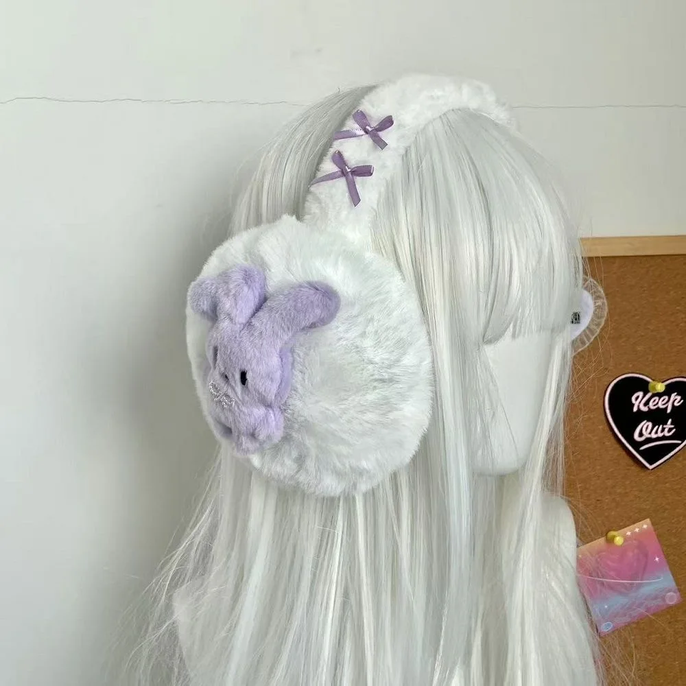 Śliczne pluszowe japońskie nauszniki Y2K gorące dziewczęce ciepłe futro zimowe Lolita słodka kobieta nauszniki Harajuku wszechstronne