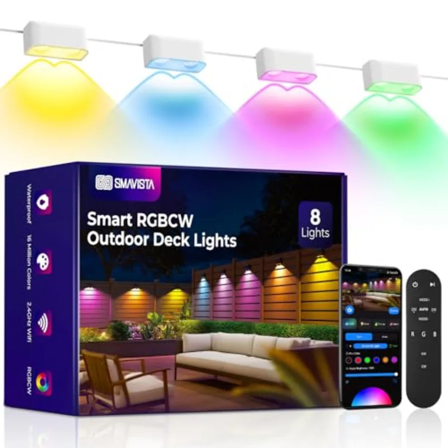 

Outdoor Deck Lights s Smart RGBCW Fence Light 100+ Scene Modes Dual Lens LED String Lights with APP/Voice/Remote Control IP65 W