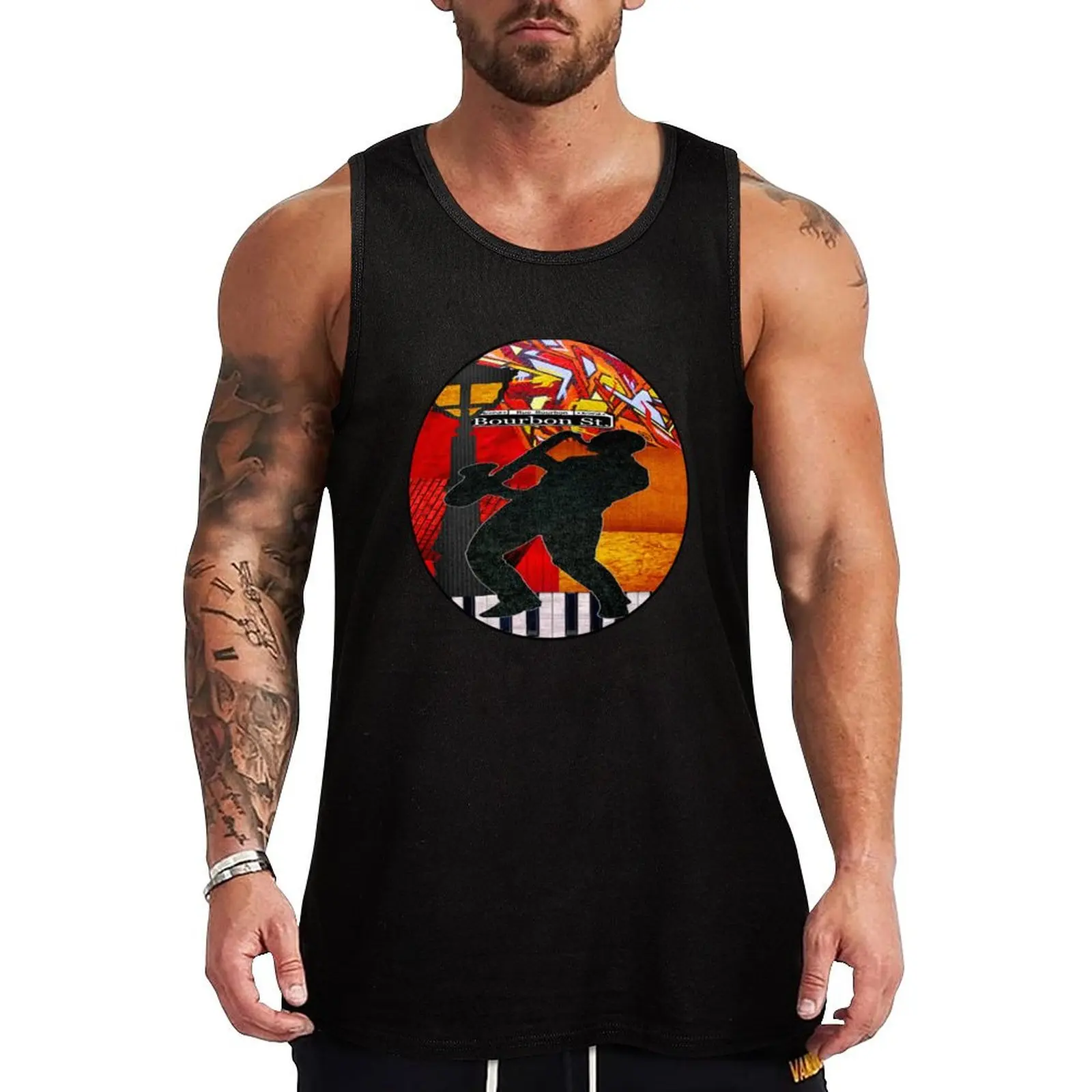 Bourbon St. Jazz Saxophone Player Tank Top t-shirts for men Men's sleeveless bodybuilding t-shirt plain t-shirt