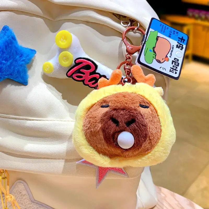 Creative Capybara Puffer Puffer 8Cm Plush Keychain Cartoon Car Bag Pendant Plush Keychain Accessories Give Friends Small Gift