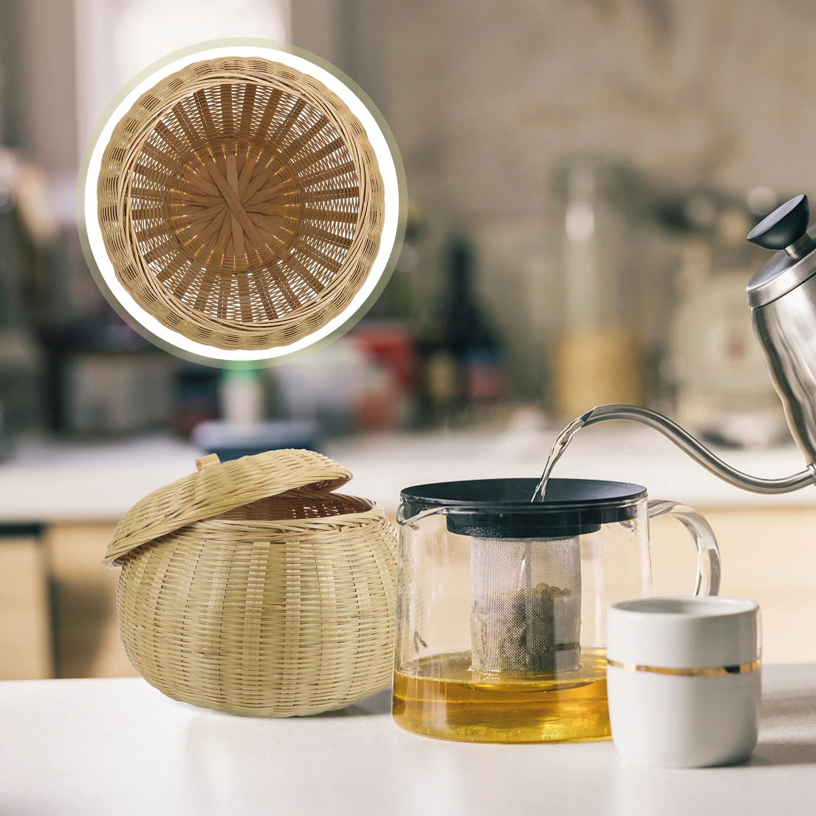 

Pumpkin Storage Basket Bamboo Woven with Lid Small Multipurpose Basket for Desktop Sundries Fruit Vegetables Baskets for Storage