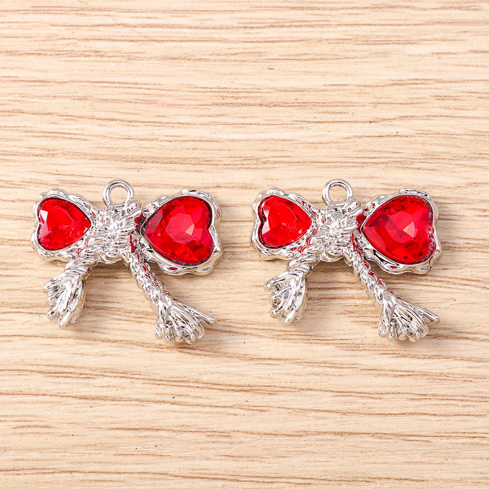 Tusember 5 Stück Niedliche Kristall-Metall-Herz-Schleifen-Anhänger für die Herstellung von Halsketten, Ohrringen, Armbändern, DIY-Schmuckzubehör – Detail 12