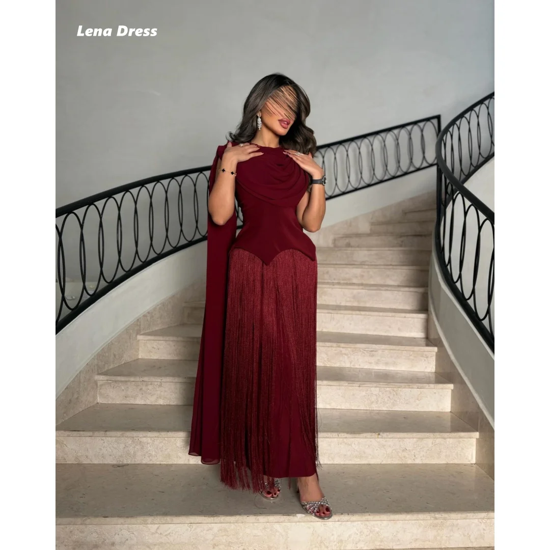 

Lena Tassel Evening Dresses Woman Elegant Party Dresses for Special Occasions Burgundy Prom Dress Customized Shawl Ball Gowns