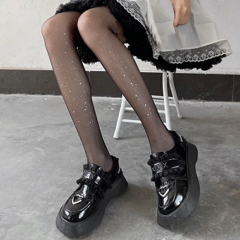 

Girl Thin Glitter Shinning Sheer Ins Kawaii Tights Silk Leg Long Women Ultra transparent glittering Pantyhose Sequin Cute medias