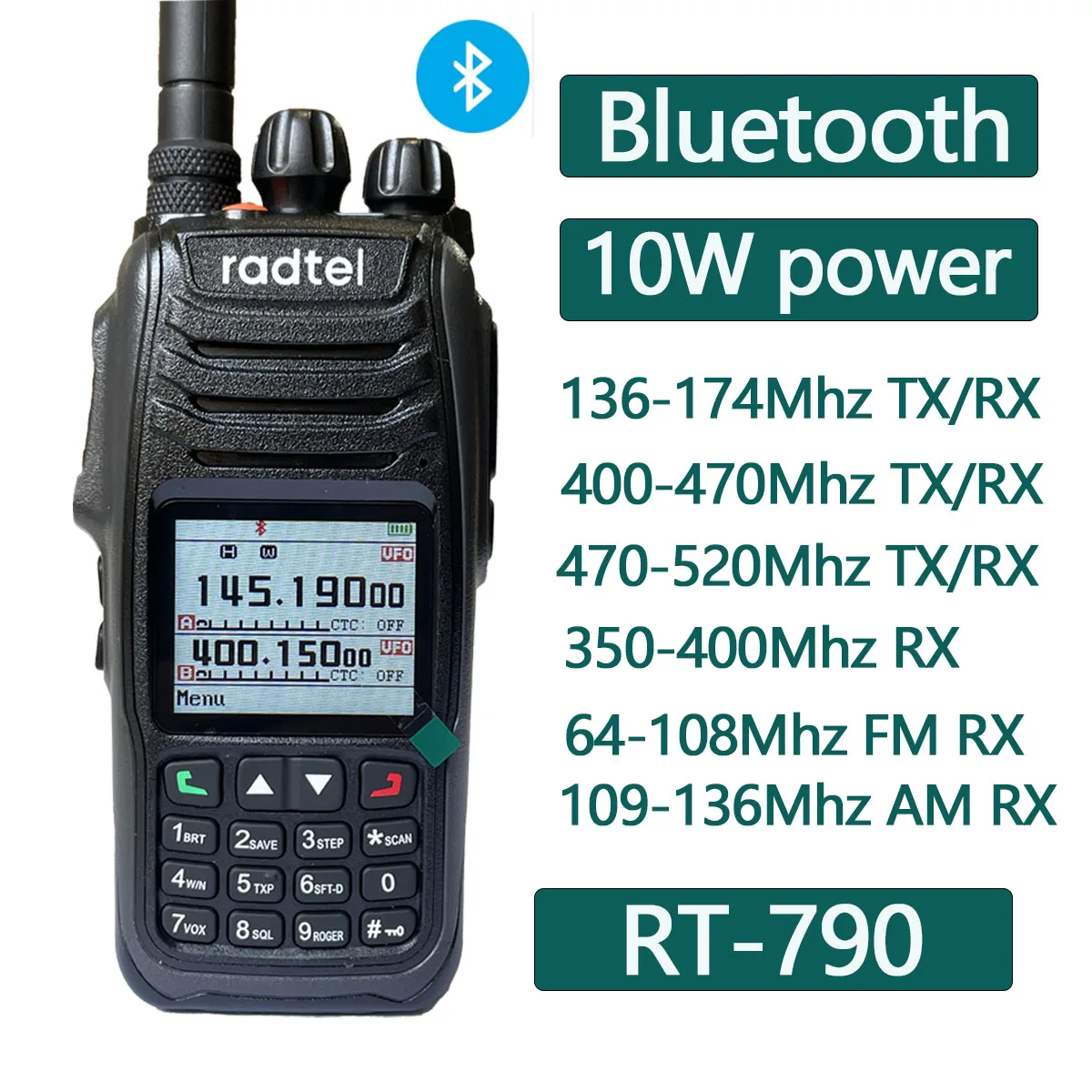 Radtel RT-790 Bluetooth Walkie Talkie 10W Amateur Ham Radio with Air Band Paragliding Airsoft LCD Finger PTT Motorcycle helmet