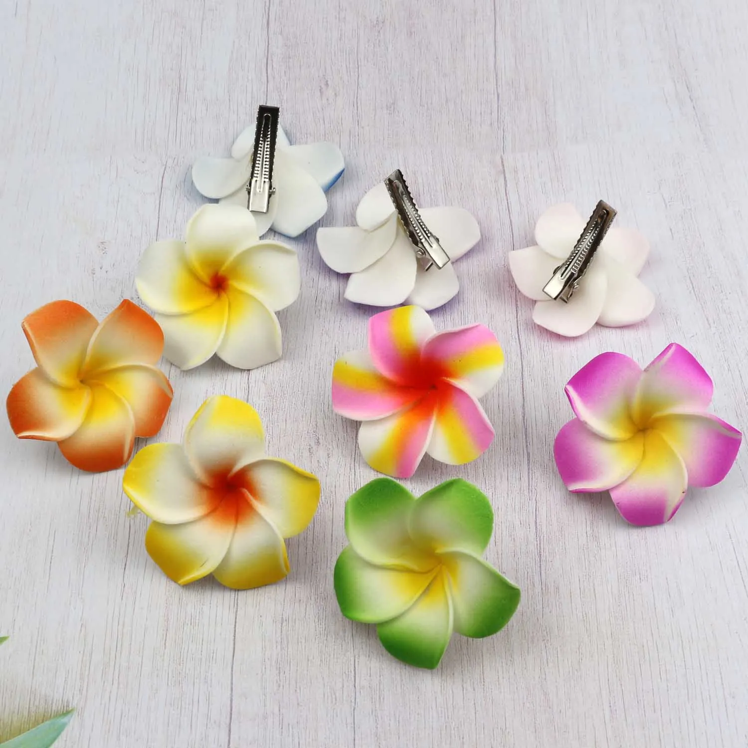 10/50pcs 5cm Foam Flower Hairclip Beach Wedding Ornagement Hawaiian Frangipani Hairpin Bridal Decor Simulated Plumeria Hairpin