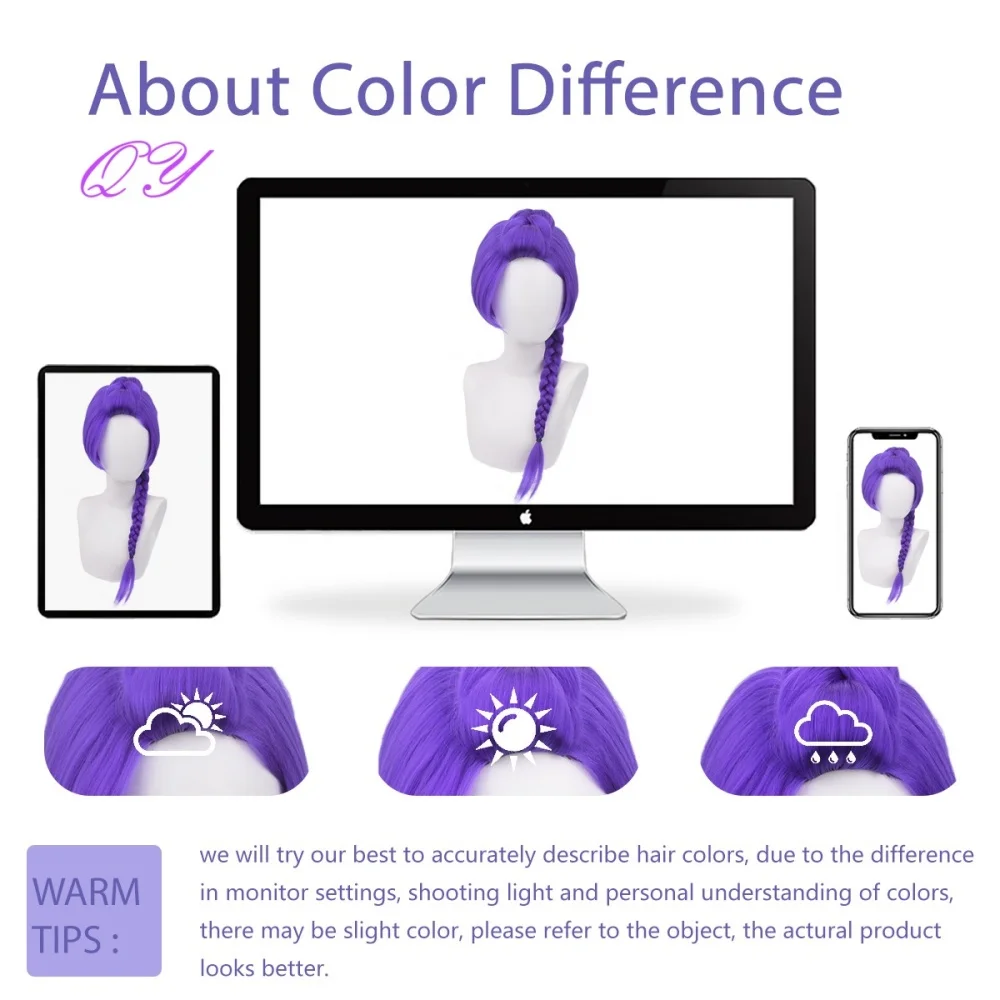 할로윈 애니메이션 역할극 또는 파티용 합성 긴 보라색 땋은 가발 고온 섬유 여성 가발