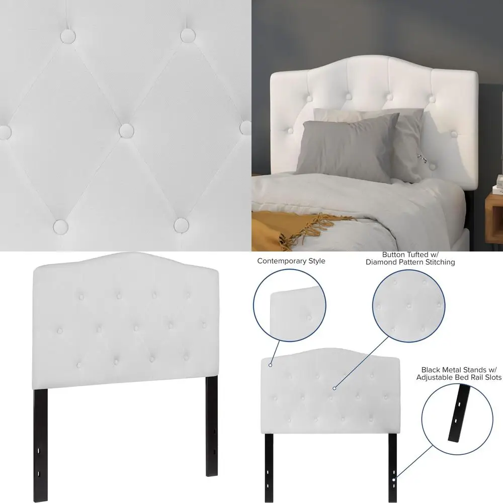 

Twin Size Upholstered Bed Frame with Adjustable Rails, White Fabric