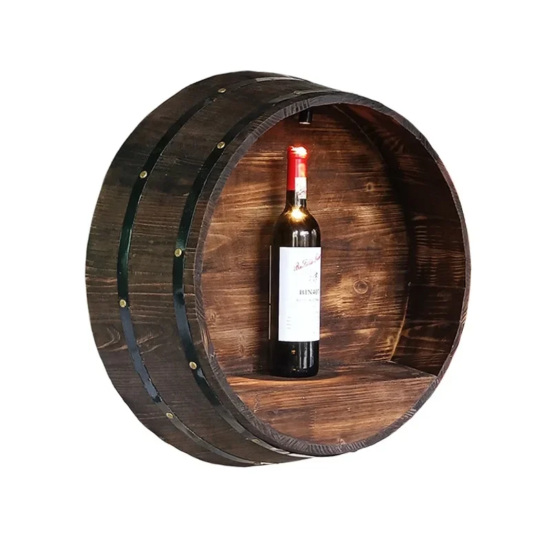 Polished Half Barrel Wooden Wine and Beer Oak Barrel Wall Mounted with Lid Cut Bottom Engraved Winery Decorative Barrel