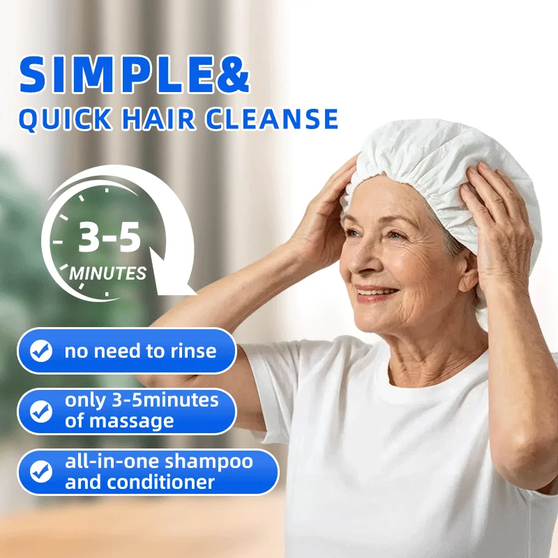 No Rinse Shampoo Cap Disposable Waterless Hair Wash Microwavable for Elderly Bedridden Travel