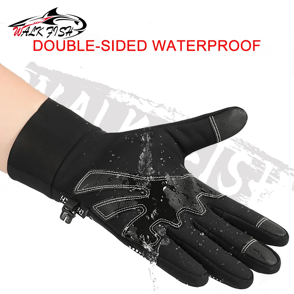 WALK FISH 1Pair Winter Fishing Gloves Warmth Thickened Outdoor Sports Touch Screen Cycling Waterproof Bike Gloves Unisex