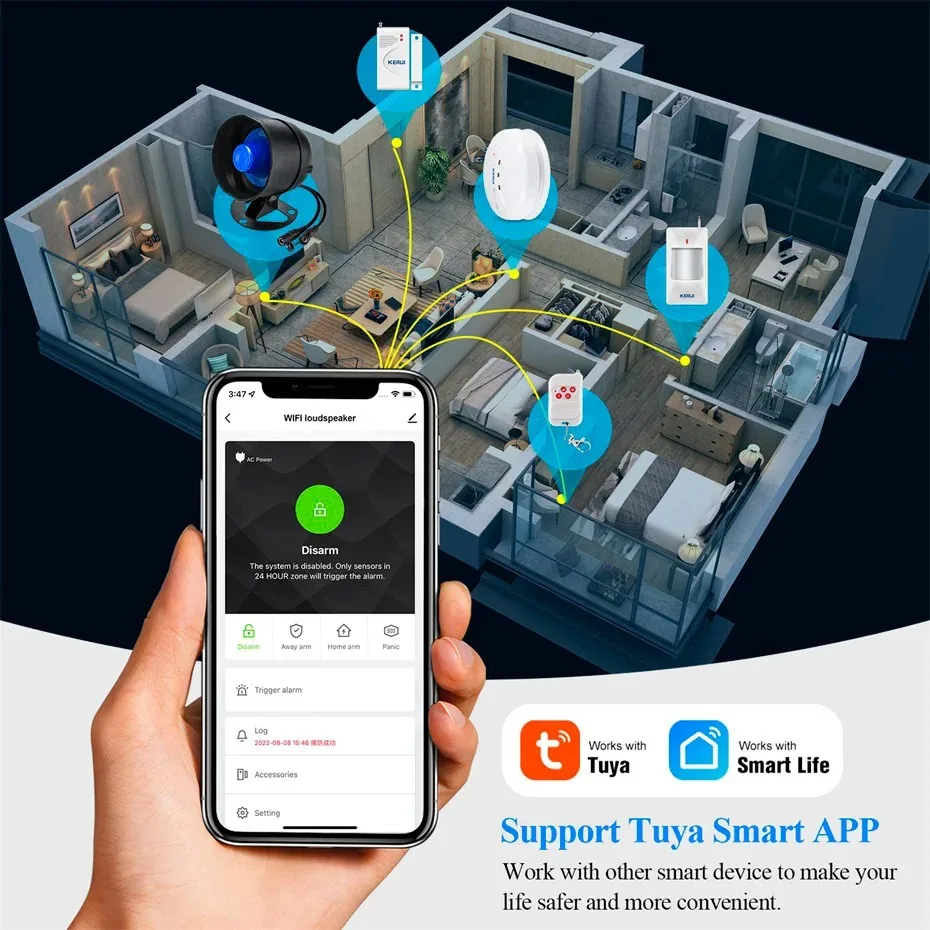 KERUI Tuya Smart WIFI Wireless Security Alarm System Siren 433Mhz Home Burglar Motion Door Sensor Compatible Google Home Alexa