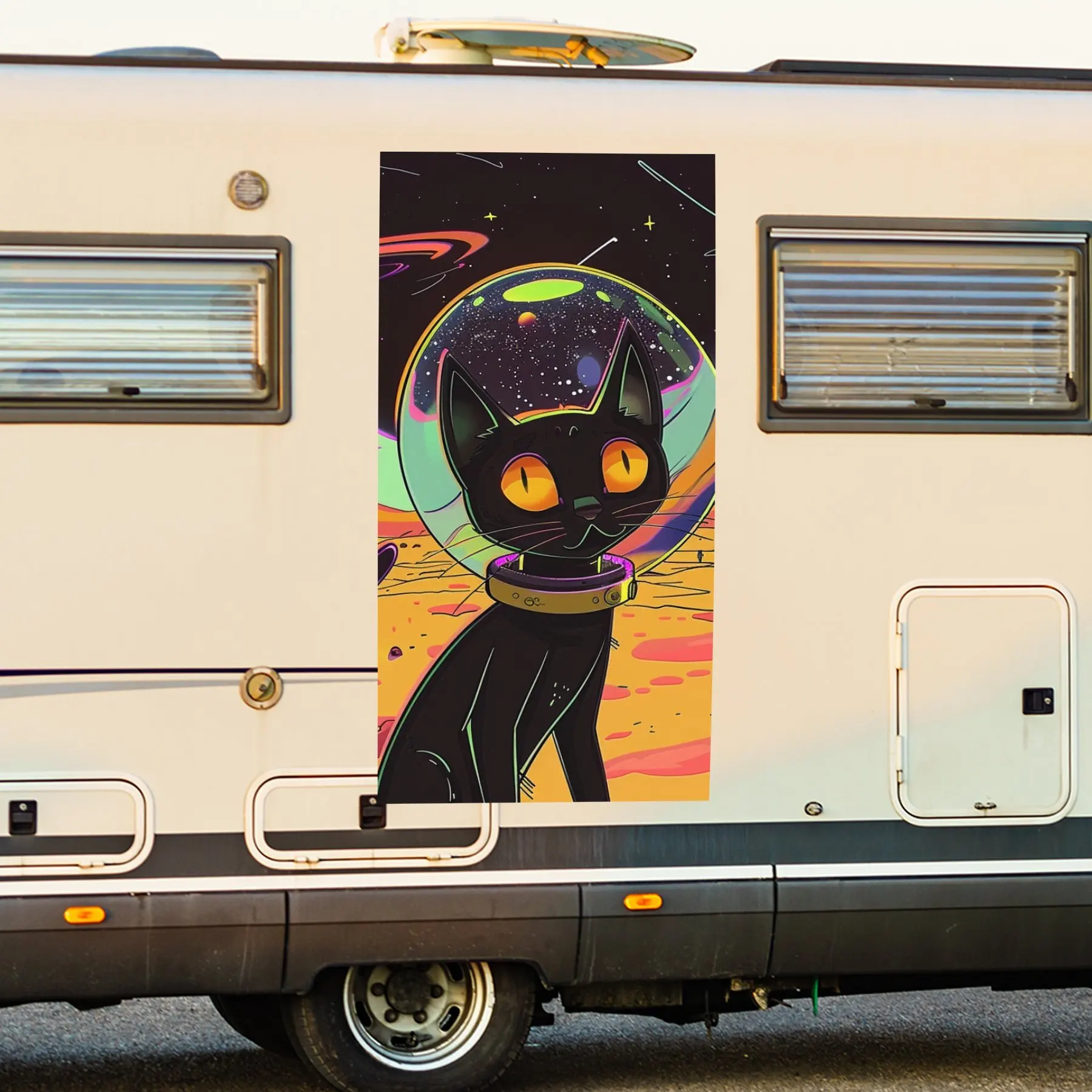 

Космический кот, приключенческий дом на колесах, наклейка на дверь автомобиля, ПВХ, самоводонепроницаемая палка, яркие авто внешние аксессуары, декор, защита подарка