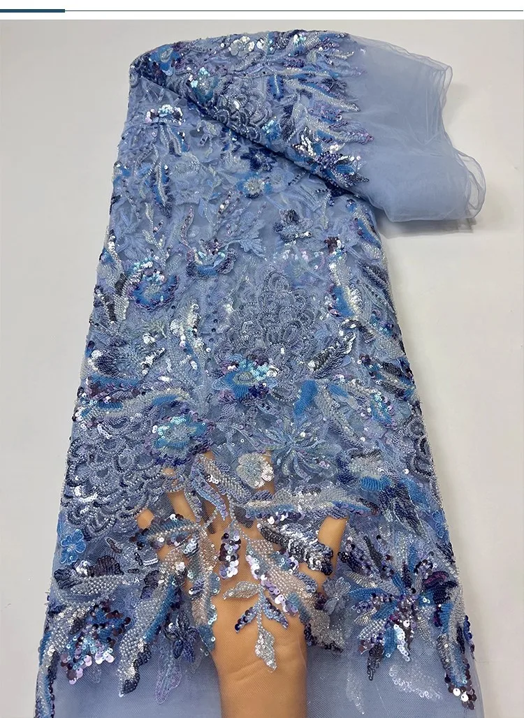 

1yard Pearl tube leaf flower shaped sequin embroidery tissu new gauze fabric wedding Dress cheongsam fabric for clothing