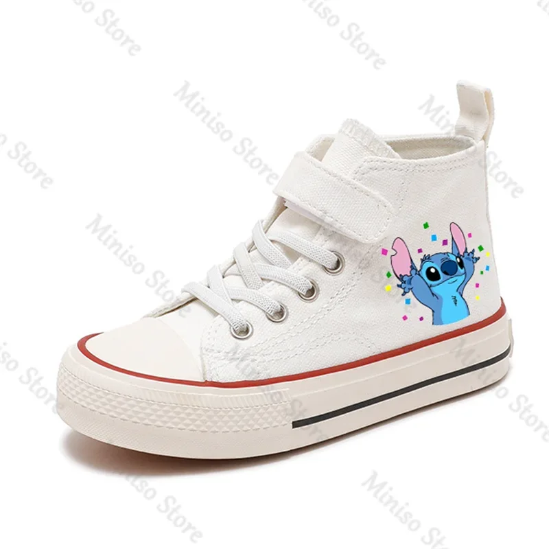 Sepatu kanvas High-top anak laki-laki perempuan, sepatu kasual kartun kawaii Lilo Stitch olahraga nyaman motif anak-anak laki-laki sepatu tenis disney