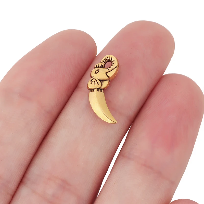 

10 x Antique Gold Color 3D Ivory Elephant Tooth Charms Pendants Bead for DIY Necklace Bracelet Jewelry Making Accessories 18x8mm