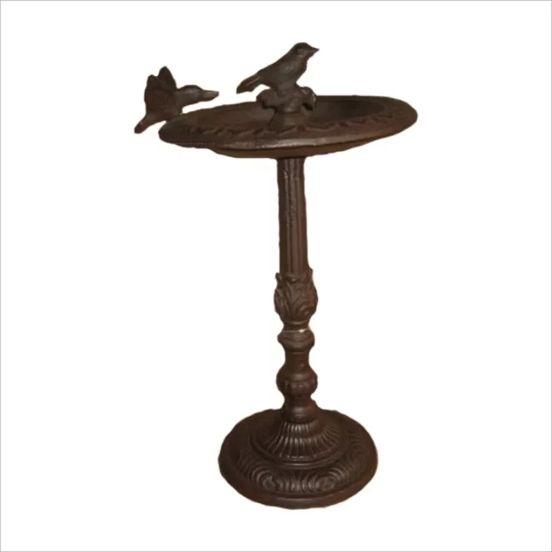 Farmhouse Garden Yard Cast Iron Bird Bath Fountain Standing Bowl Metal Outdoor Wild Bird Feeder
