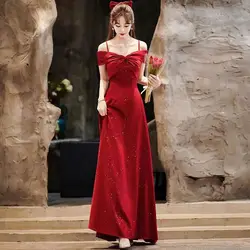 Vestido de ocasión Formal con purpurina para mujer, vestido elegante con tirantes finos, ajuste y acampanado, ropa de fiesta de cumpleaños, vestidos elegantes rojos