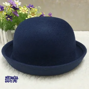 Erwachsene Kinder Flat-Top-Hut Fedora Pure Color Imitation Wolle Hut Jazz Tab Ladies Elegant Round Hut Bowler 8 Hauptverkauf Chapeu Bowler - №8