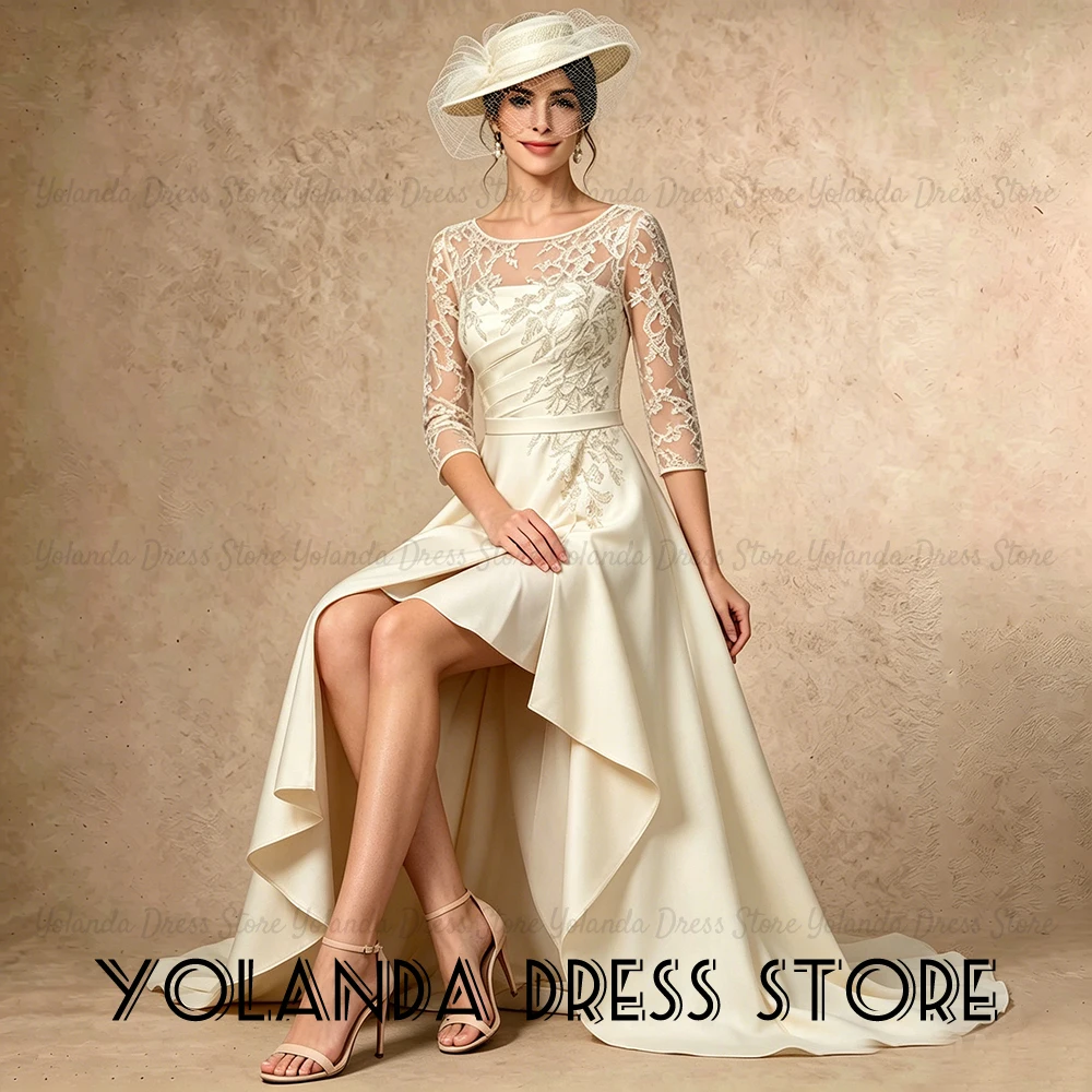 

Yolanda Women's Wedding Party A-line Illusion Sequin Lace Wedding Guest Dresses High-low vestido de festa casamento Customized