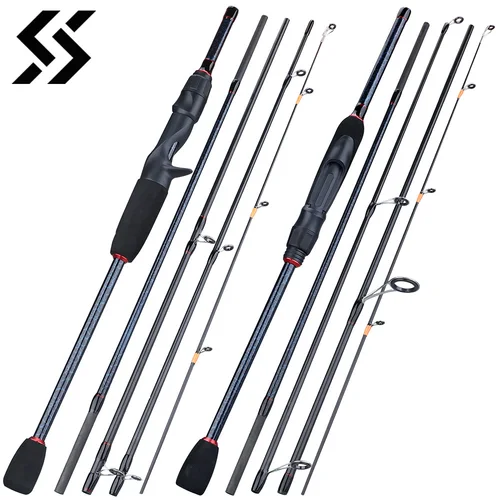 Sougayilang-caña de pescar con señuelo de 1,8-2,4 M, 5 secciones, peso ultraligero, caña de pescar giratoria/fundida para aparejos de Pesca de viaje
