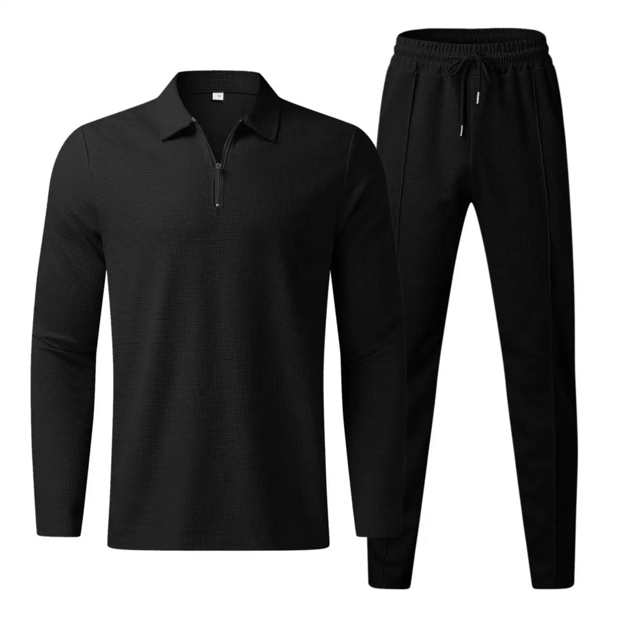 

The new men's honeycomb texture sportswear set (zippered collar shirt + sport pants set) is suitable for casual sportswear outfi