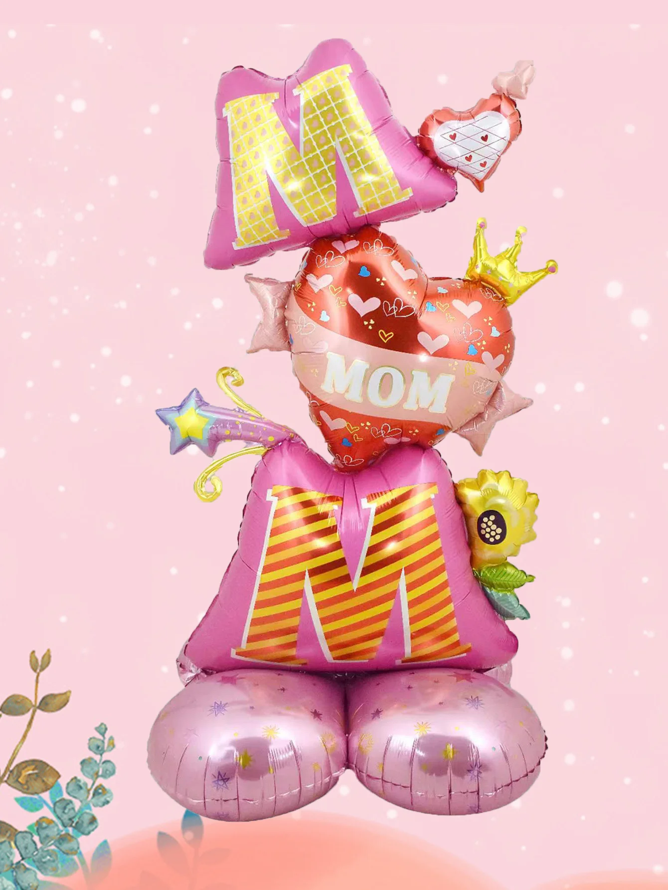 1set 3D Stand Pedestal Love Mom Heart Foil Balloons Base Floriation Mother\'s Day Balloon Best Mom Mother\'s Day Party Decorations