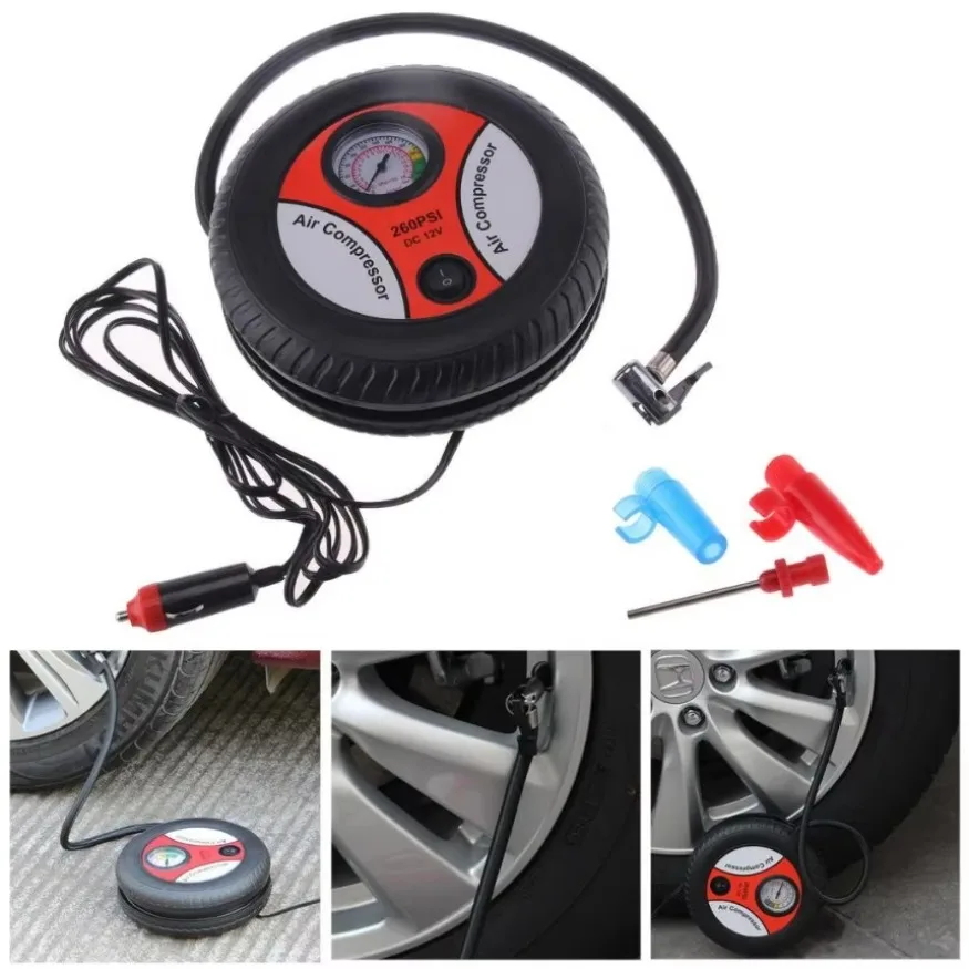 260PSI DC 12V Portable Mini Tire Inflator Air Compressor Car automatic pump Tyre Inflator Bike Car Pump Ball  1SET