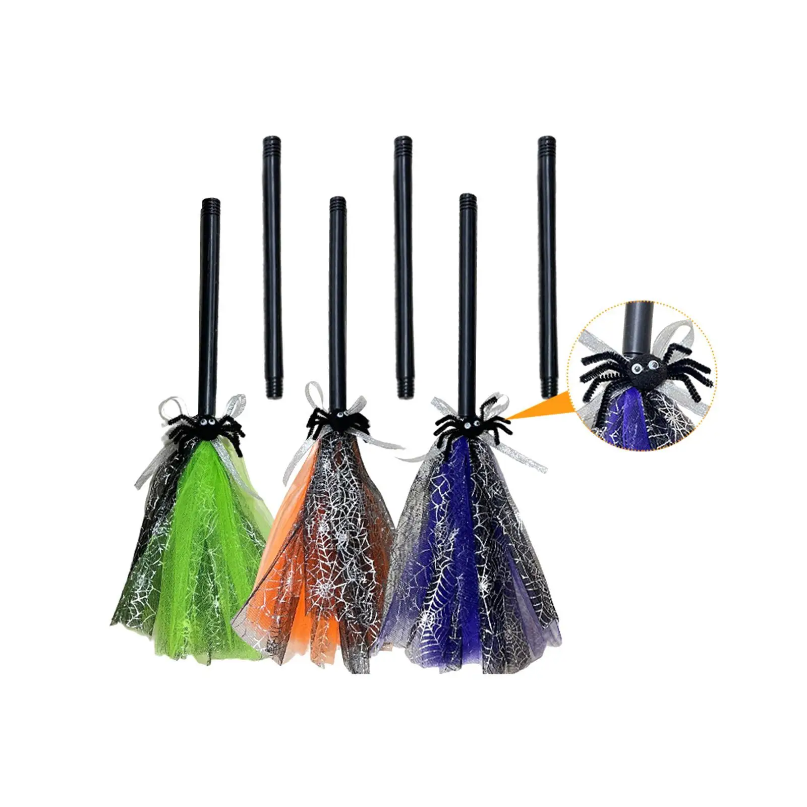 Spooky Witch Broom Decoration for Halloween Costume Props Kids Party Supplies Cosplay Accessories Spider Decor Carnivals Holiday