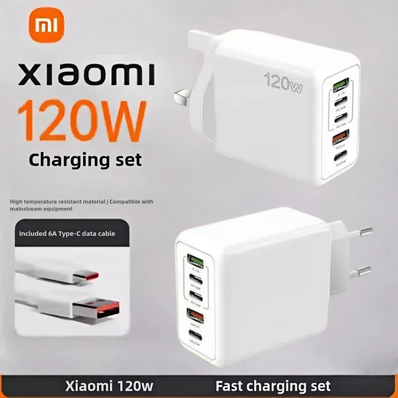 Xiaomi 120W 5 Ports PD QC 3.0 USB C Quick Charger Wall Adapter Super Fast Charging For IPhone Samsung IPad Xiaomi Huawei Oneplus