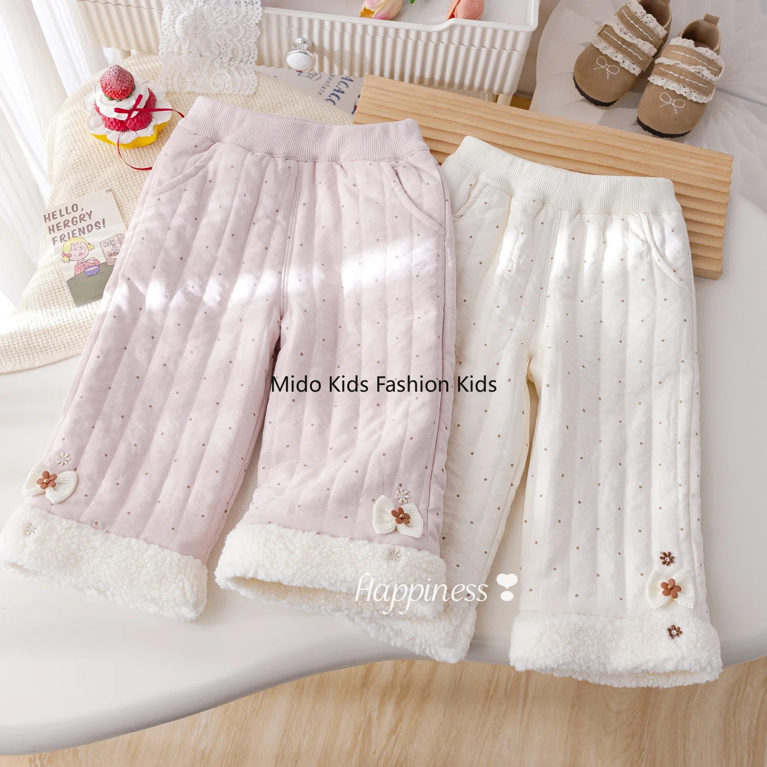 

Утепленные повседневные брюки на флисовой подкладке для девочек, зимние прямые брюки с отделкой из искусственного меха, детская зимняя одежда, теплые длинные брюки