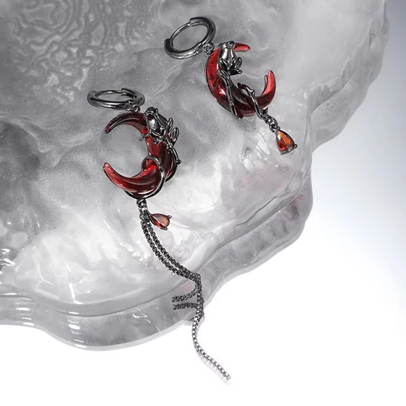 펑크 패션 로즈 보석 귀걸이 고딕 술 붉은 달 귀 펜던트 금속 귀고리 귀 스터드 쥬얼리 액세서리 성인 선물