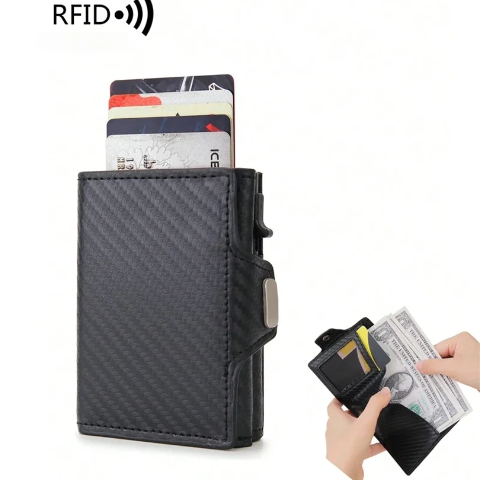 RFID Blocking Pop Up  Wallet for Men, Automatic Pop-Up Credit Card Holder with Zipper Coin Pocket, Bifold Wallet for Daily Carry