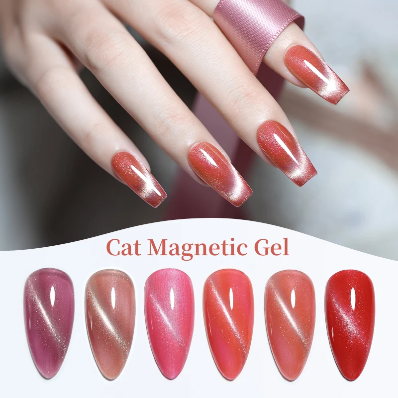 Arte Clavo Ojo de Gato Rojo Esmalte de Gel Magnético Nail Art Semi Permanente Soak Off Glitter Reflectante Thermo Gel Rosa UV Top Coat 10ml
