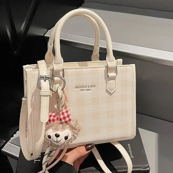 

JIAERDI Sweet Cute Letter Print Handbag Women Plaid Pattern Leather Large Capacity Shoulder Bag Ladies Versatile Crossbody Bags